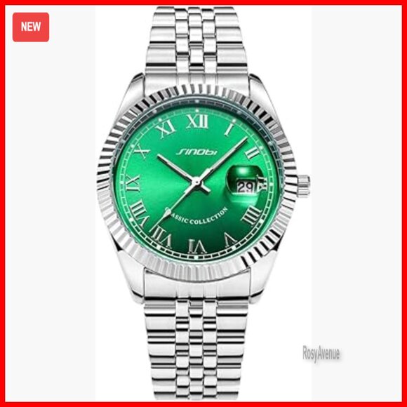 Men's Stainless Steel Quartz Watch with Day-Date Display Water Resistant
